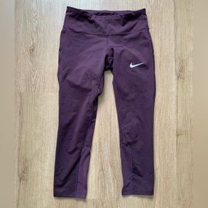 Nike Dri Fit Power Epic Lux Mesh Plum Purple Crop Leggings Size XS Running
